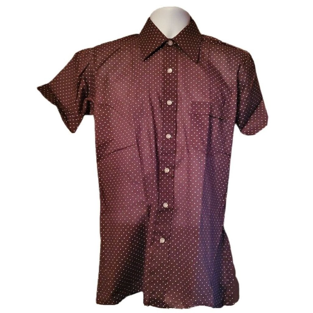 Vtg 50s 60s WOODWARD LOTHTOP Dress SHIRT POLKA DOT